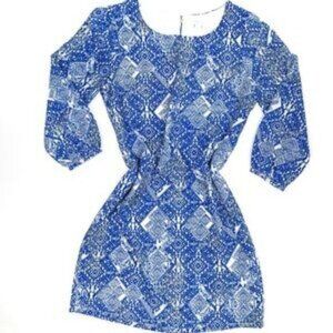 Piperlime Collection BOHO Blue White Abstract Print Pullover Dress Size Small